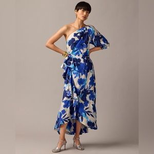 NWT JCrew Collection one-shoulder ruffle-hem dress in painted floral print